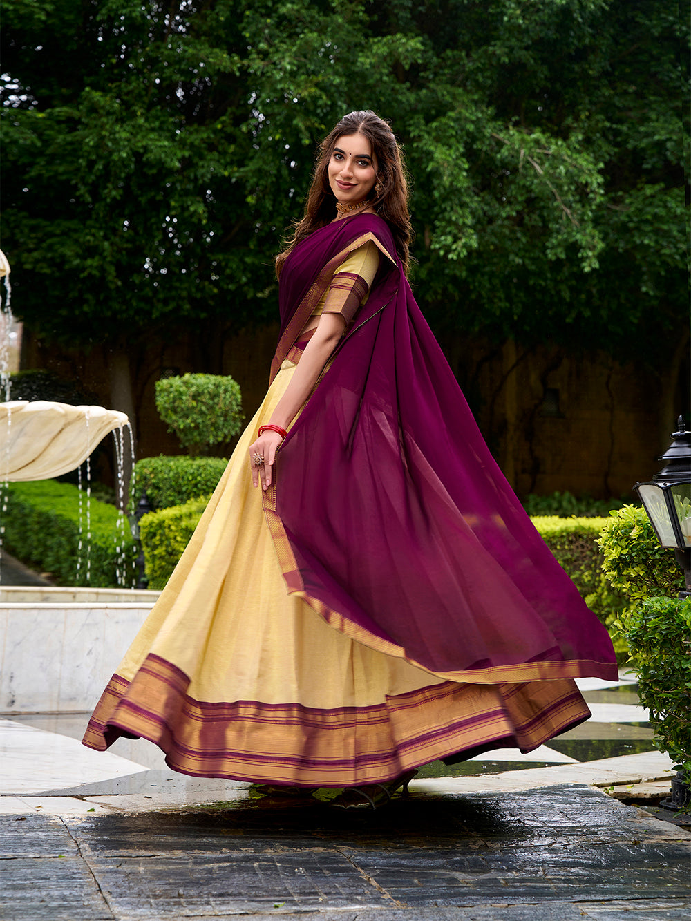 Brown lehenga choli with matching blouse and georgette dupatta