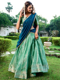 Pista Color Zari Weaving Work Kanchipuram Lehenga Choli