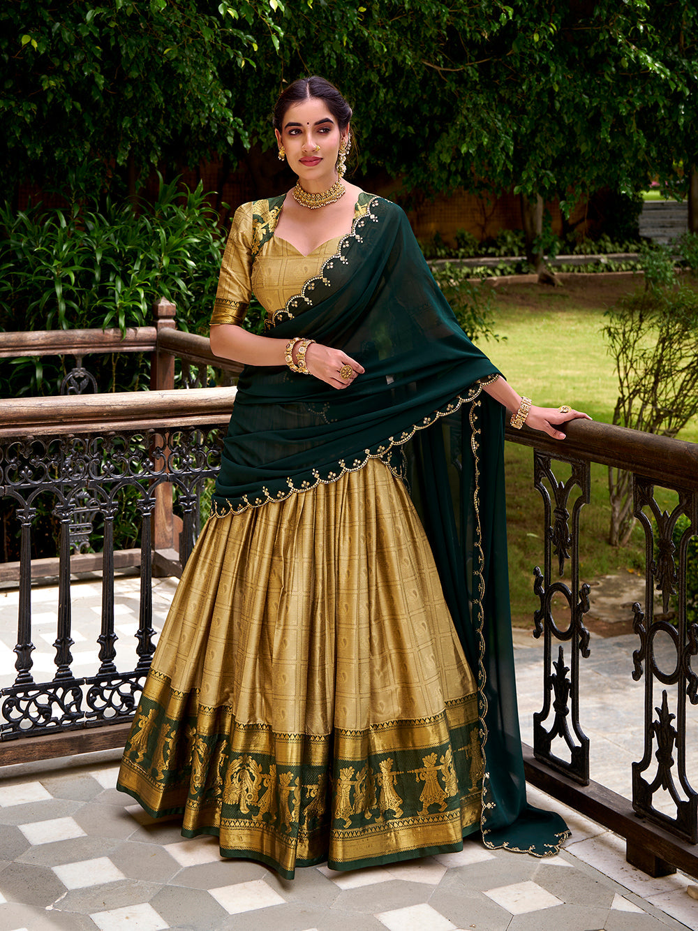 Cream Lehenga Choli with Embroidered Dupatta