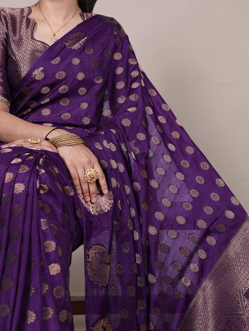 purple silk saree for office party