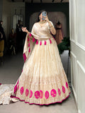 Pink Color Mirror And Bids (Moti) Handwork Shimmer With Weaving Work Lehenga Choli