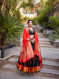 Black Color Zari Weaving Work Jacquard Silk(Paithani) Lehenga Choli