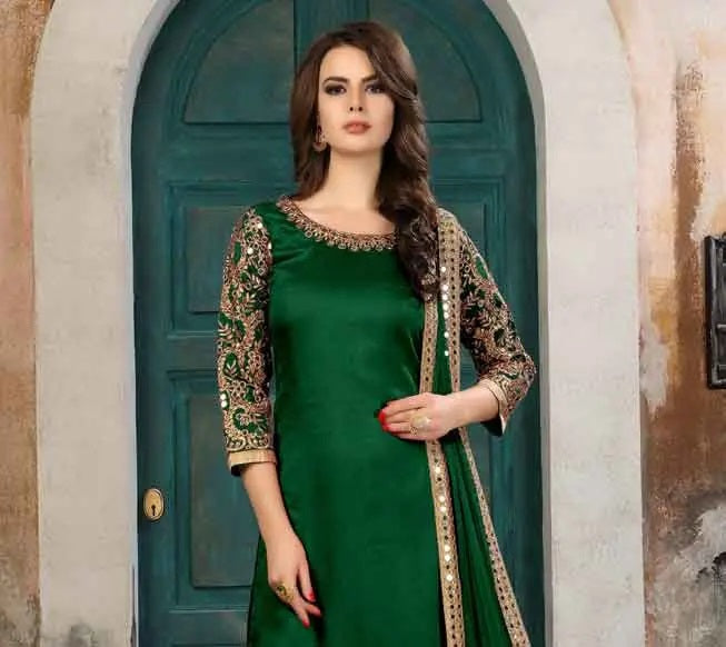 Buy Aesthetic Green And Pink Embroidered Punjabi Suit at Amazon.in