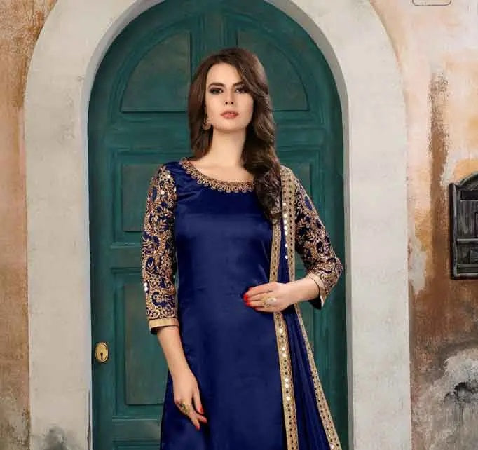 Blue Art Silk Girls Salwar Suit with Pant (NFG-179)