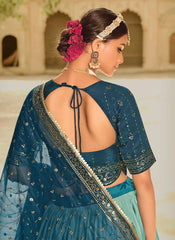 Adorable Blue Silk Embroidered Wedding Lehenga Choli
