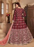 Adorable Maroon Embroidered Slitted Abaya Style Kameez