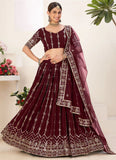 Adorable Maroon Faux Georgette Sequins Embroidered Lehenga