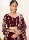 Adorable Maroon Faux Georgette Sequins Embroidered Lehenga