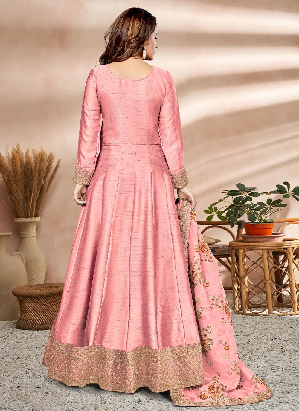 Adorable Pink Designer Art Silk Wedding Special Anarkali Suit