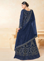 Anarkali Style Net Embroidered Blue Salwar Suit
