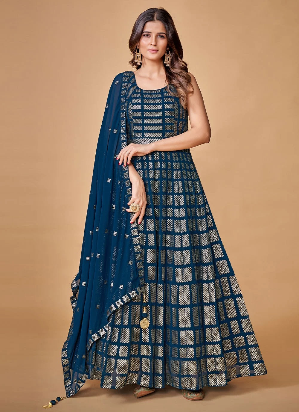 Awesome Blue Georgette Sequinse Work Ready to wear Gown