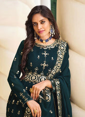 Awesome Embroidered Georgette Anarkali Suit in Teal Blue