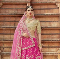 Pink Silk Wedding Wear Lehenga