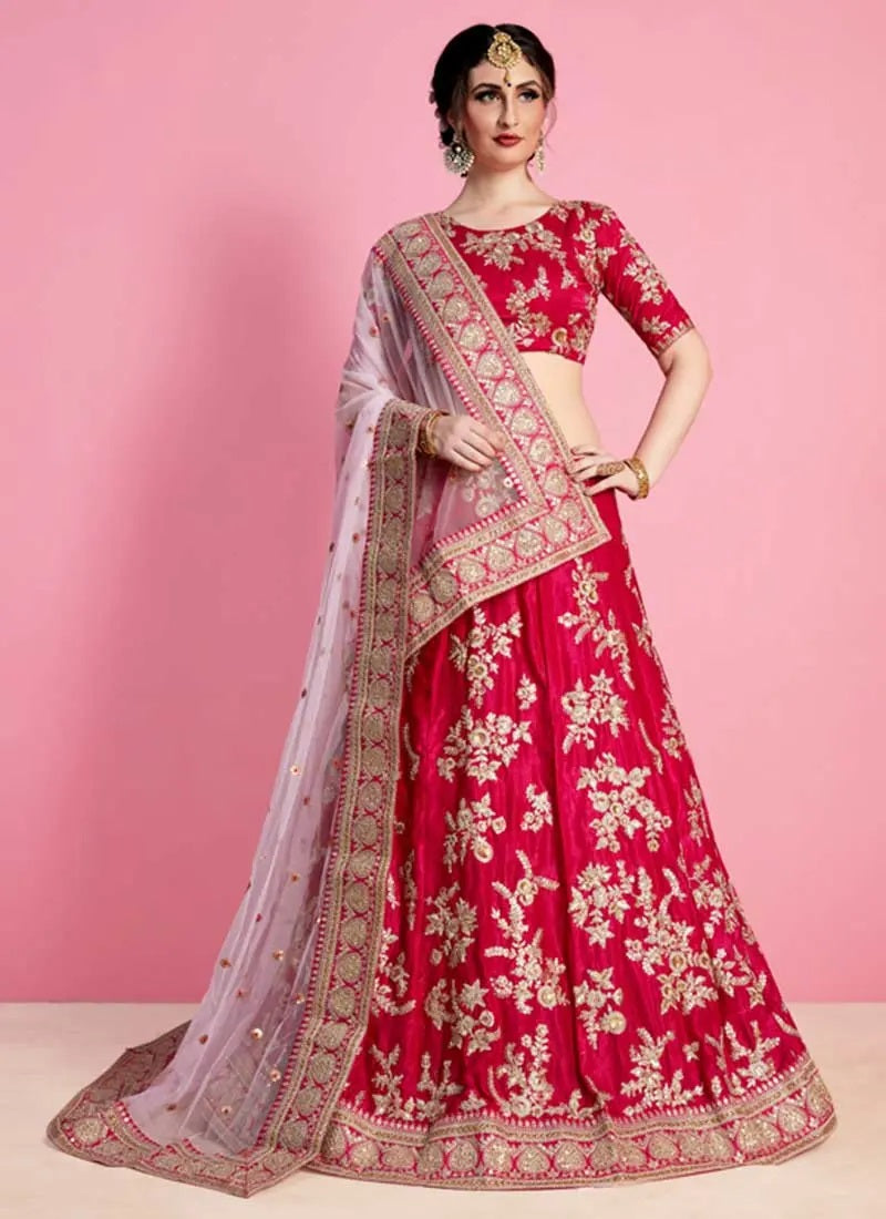 Beautiful Pink Color Velvet Silk Wedding Wear Lehenga