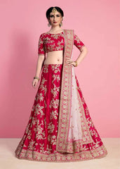 Beautiful Pink Color Velvet Silk Wedding Wear Lehenga