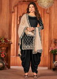 Black Art Silk Heavy Glass Work Border Punjabi Suit
