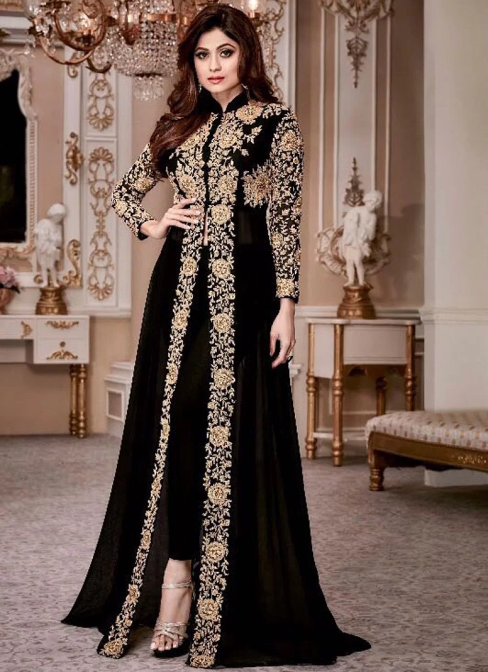 Black Color Embroidered Work Real Georgette Salwar Suit