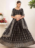 Black Color Faux Georgette Lehenga Choli For Women