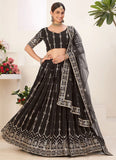 Black Color Faux Georgette Lehenga Choli For Women