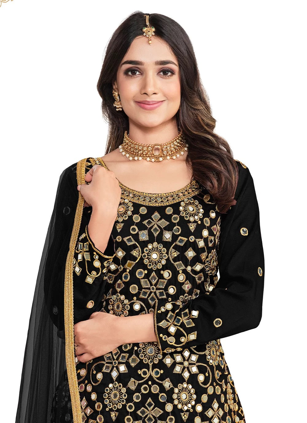 Black Color Punjabi Suit With Embroidery and mirror work