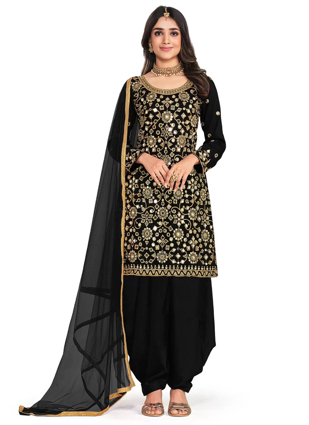 Black Color Punjabi Suit With Embroidery and mirror work