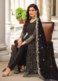 Black Designer Embroidered Georgette Front Slit Style Suit