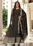 Black Designer Embroidered Georgette Front Slit Style Suit