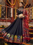 Black Digital Printed Navratri Chaniya Choli In Cotton