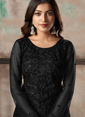 Black Embroidered Pakistani Straight Cut Suit