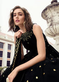 Black Georgette Adorable Georgette Embroidered Long Gown