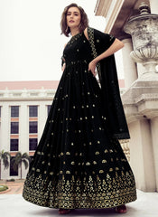 Black Georgette Adorable Georgette Embroidered Long Gown