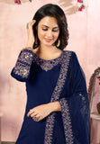 Blue Art Silk Designer Punjabi Suit
