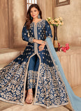 Blue Art Silk Slitted Abaya Style Salwar Kameez