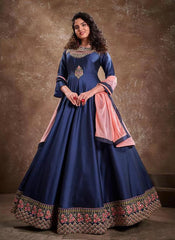 Blue Heavy Embroidered Silk Anarkali Gown