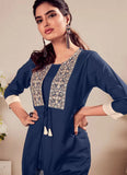 Blue Heavy Reyon Embroidered Office wear Tunic Tops