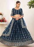 Blue Semi Stitched Faux Georgette Lehenga Choli