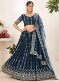 Blue Semi Stitched Faux Georgette Lehenga Choli