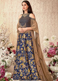 Blue Velvet Lehenga For Ladies