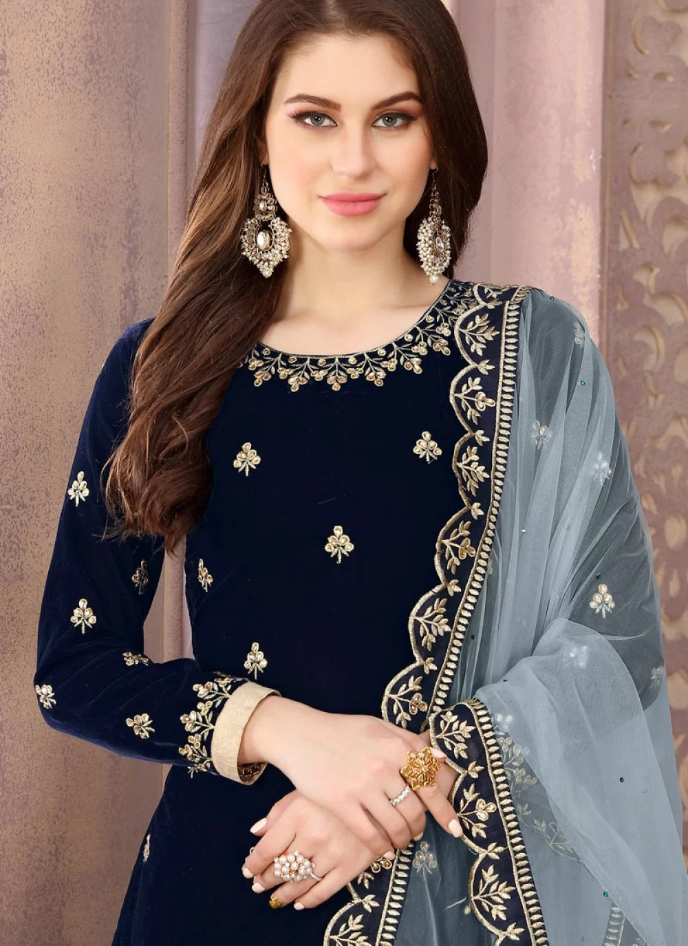 blue punjabi dress Blue & Pink Georgette Punjabi Suit: Indian Salwar Kameez with Chiffon Dupatta