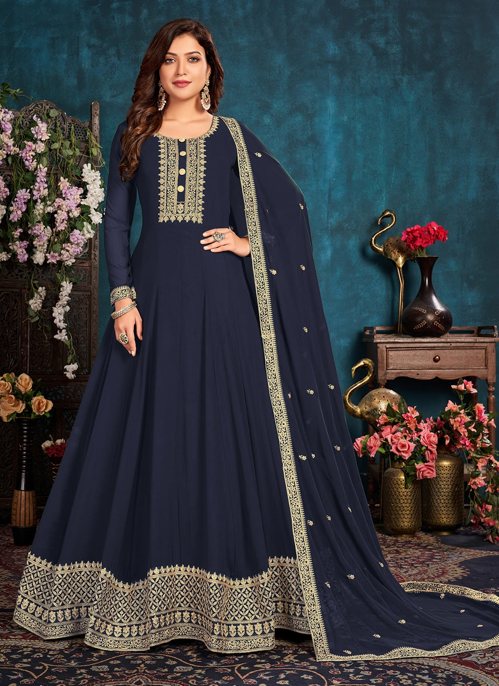Blue Zari embroidered Anarkali Suit