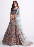 Bridal Persian Blue Heavy Embroidered Net Designer Lehenga