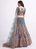 Bridal Persian Blue Heavy Embroidered Net Designer Lehenga