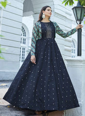 Cotton Anarkali Gown With Koti In Blue