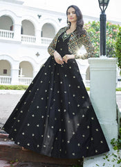 Cotton Black Thread Sequince Anarkali Gown With Koti