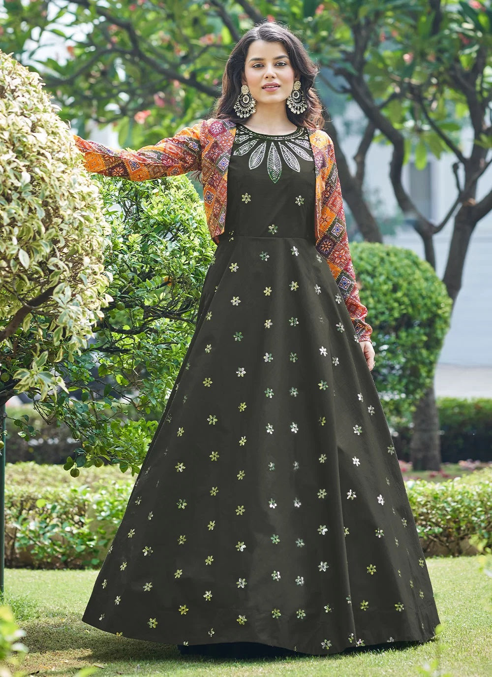 Cotton Embroidered Long Anarkali Indian Gown