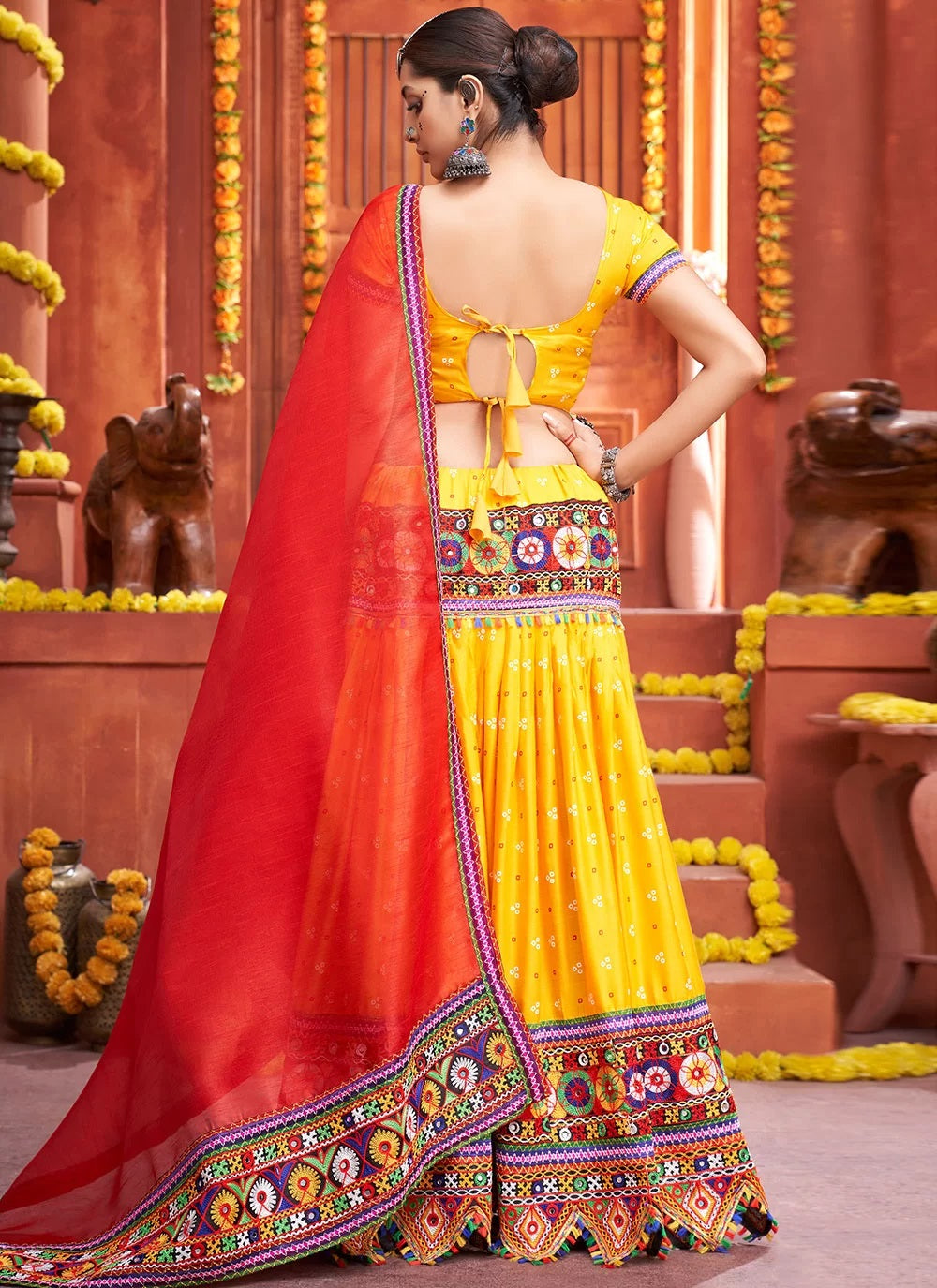 Cotton Silk Mirror And Bandhej Work Navratri Chaniya Choli