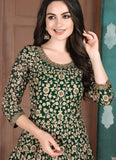 Dark Green Embroidered Georgette Abaya Style Suit