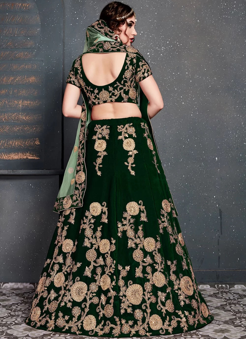 Classic Embroidered Work On Dark Green Color Wedding Wear Bridal Lehenga In  Art Silk Fabric