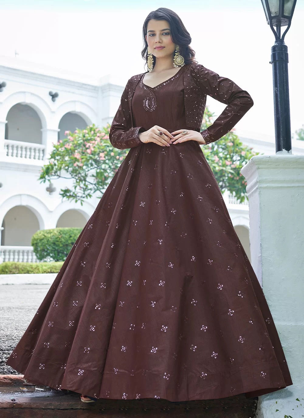 Designer Cotton Embroidered Koti Style Anarkali Gown