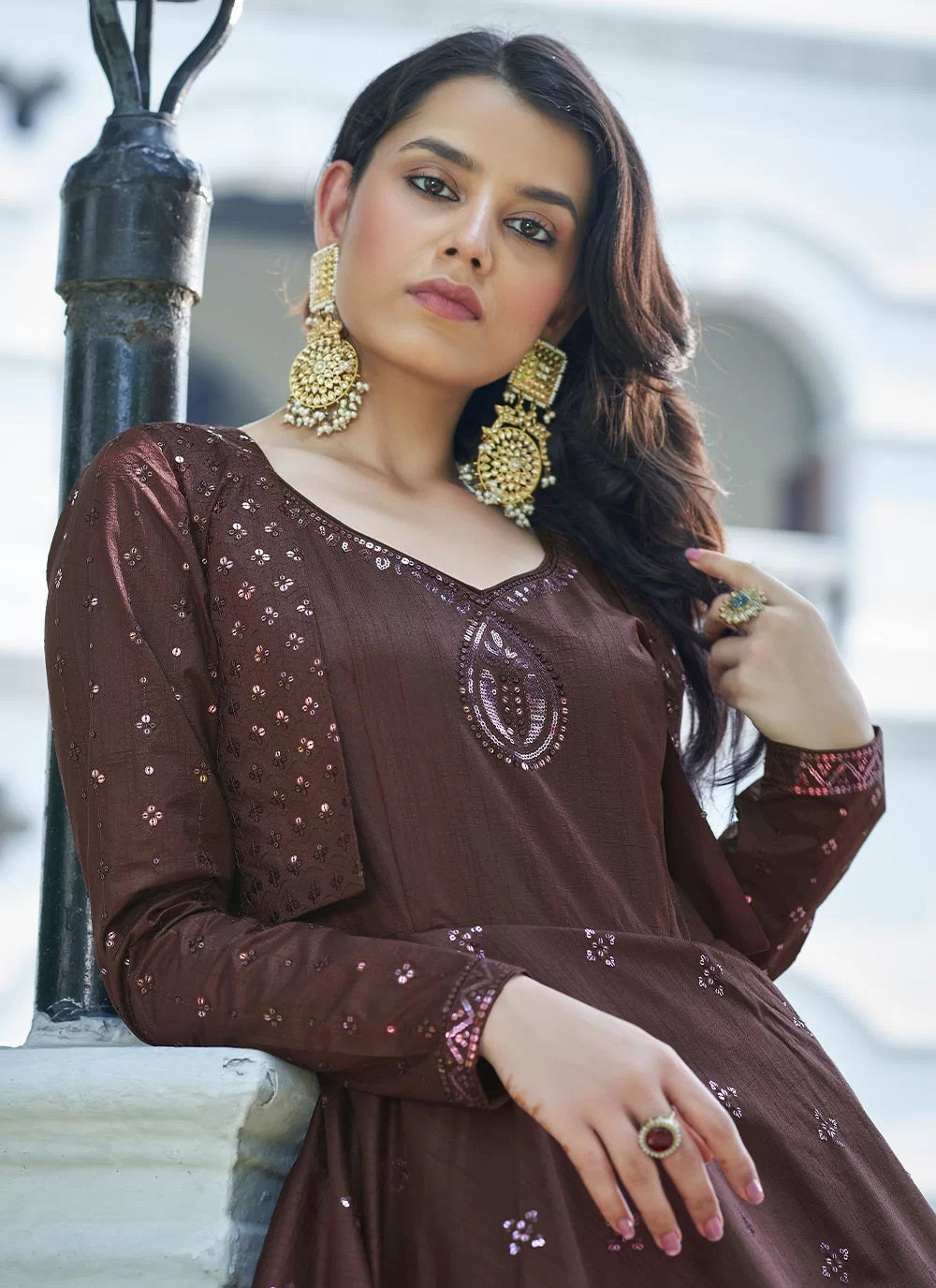 Designer Cotton Embroidered Koti Style Anarkali Gown